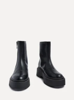Linzi Black Valley Platform Ankle Boots With Side Zip Detail