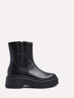 Linzi Black Valley Platform Ankle Boots With Side Zip Detail