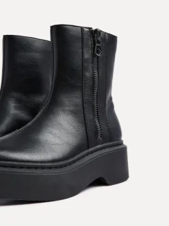 Linzi Black Valley Platform Ankle Boots With Side Zip Detail