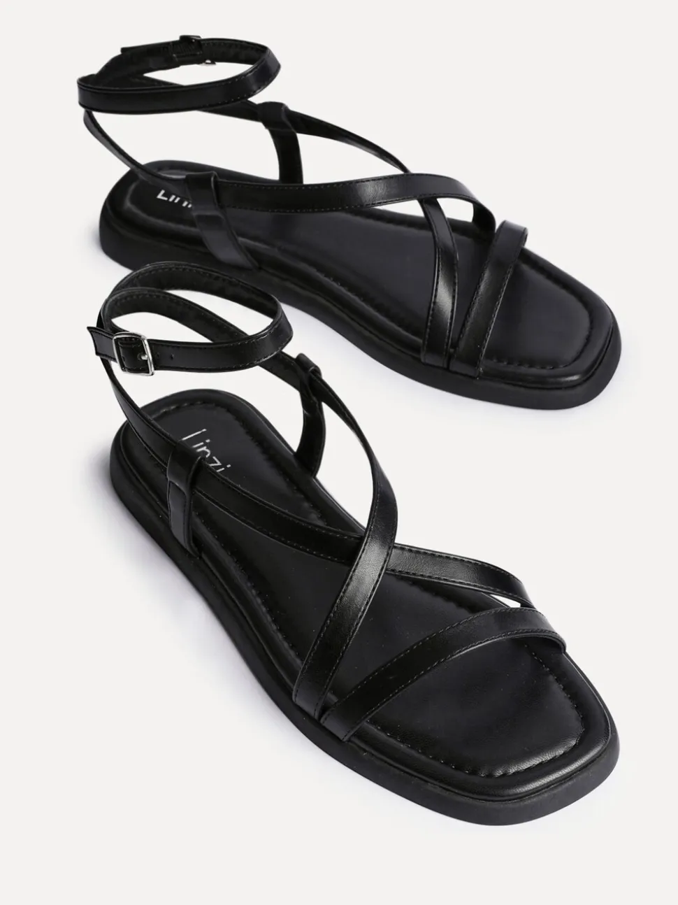 Linzi Black Valor Strappy Gladiator Flat Sandals