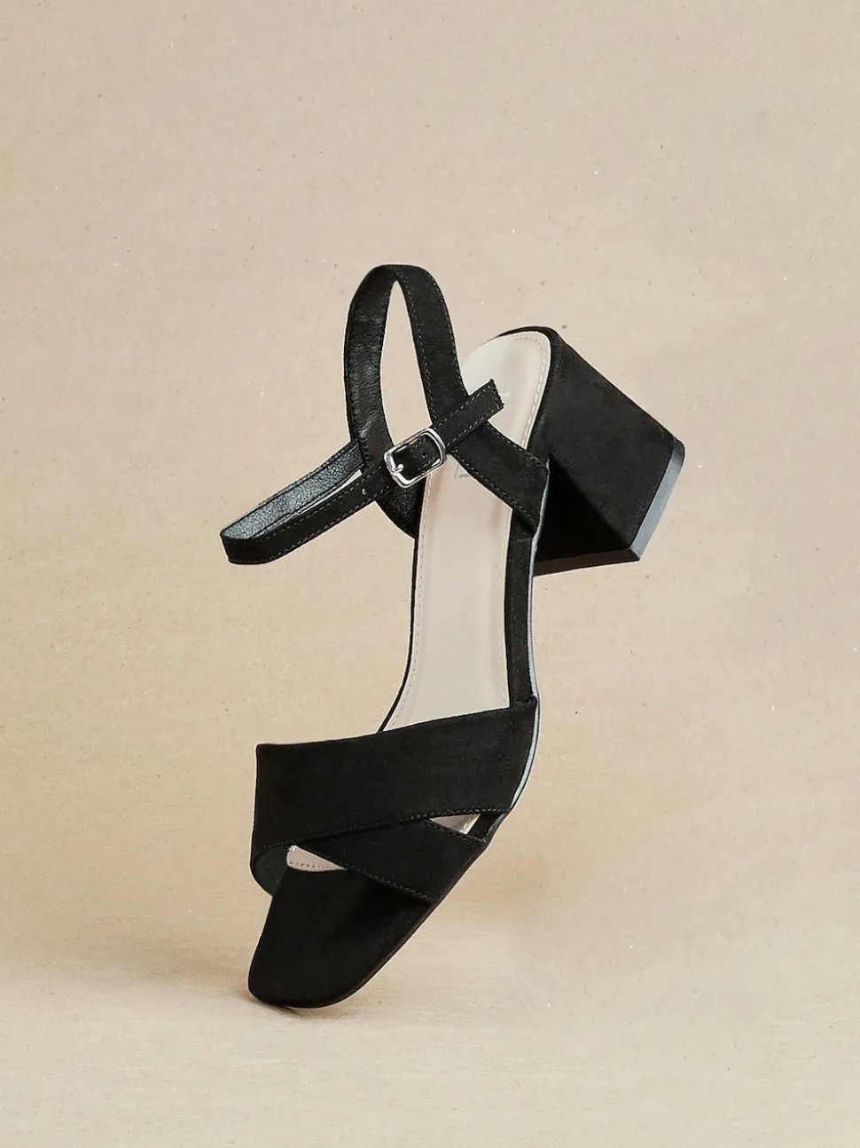 Linzi Black Vivian Wide Fit Heeled Sandals With Crossover Front Strap