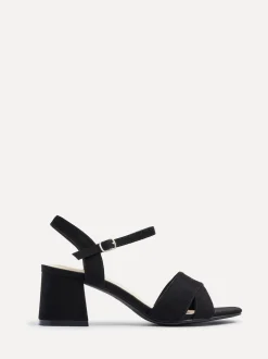Linzi Black Vivian Wide Fit Heeled Sandals With Crossover Front Strap