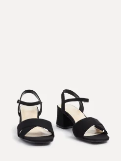 Linzi Black Vivian Wide Fit Heeled Sandals With Crossover Front Strap