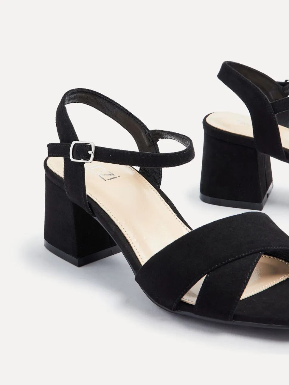 Linzi Black Vivian Wide Fit Heeled Sandals With Crossover Front Strap