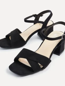 Linzi Black Vivian Wide Fit Heeled Sandals With Crossover Front Strap
