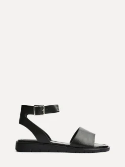 Linzi Black Wide Fit Denia Flat Sandals