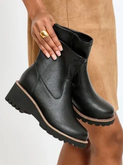 Linzi Black Wide Fit Pulse Stretch Wedged Heel Ankle Boots