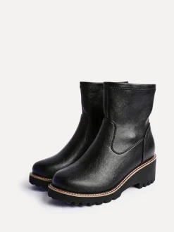 Linzi Black Wide Fit Pulse Stretch Wedged Heel Ankle Boots