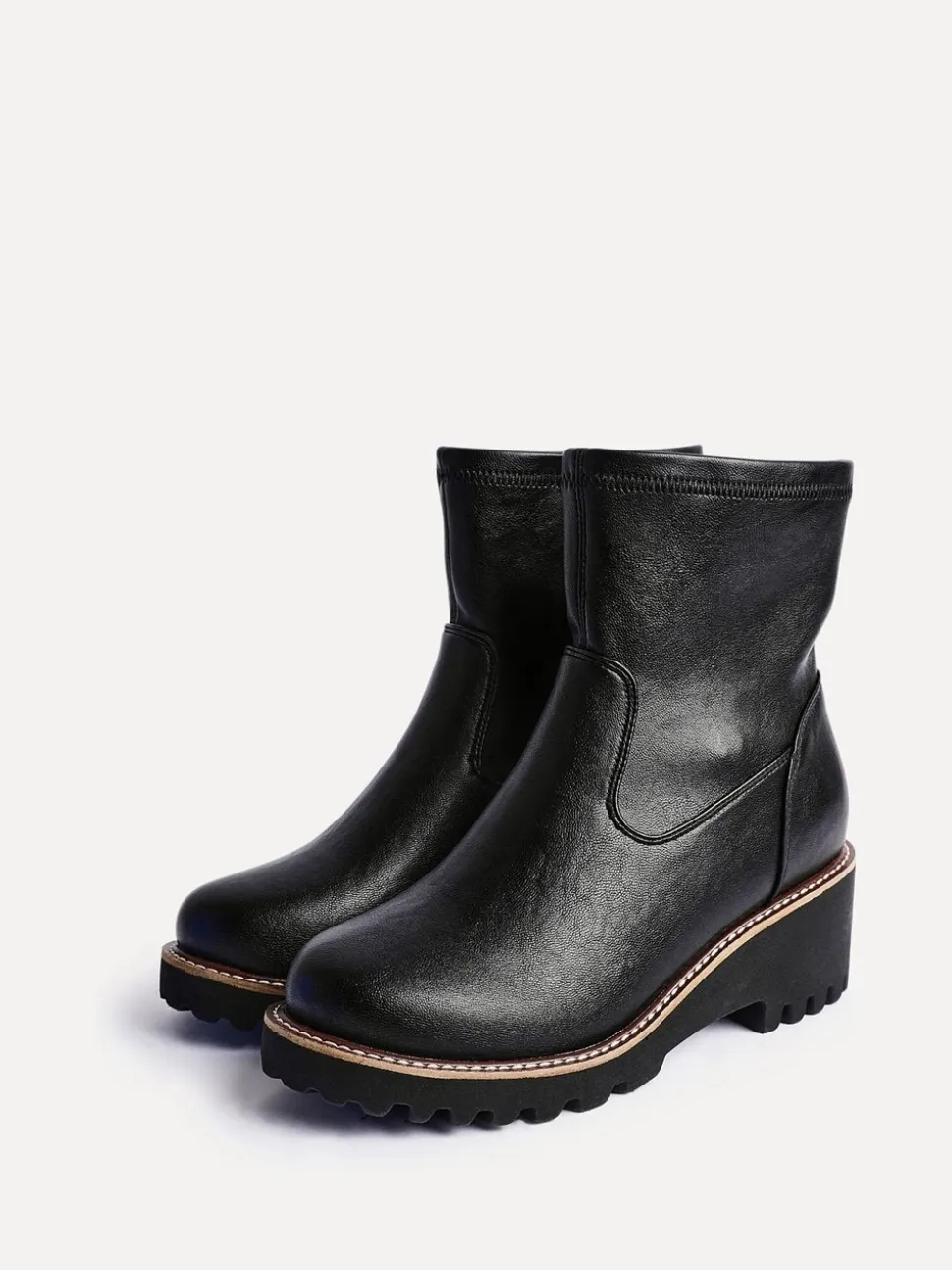 Linzi Black Wide Fit Pulse Stretch Wedged Heel Ankle Boots