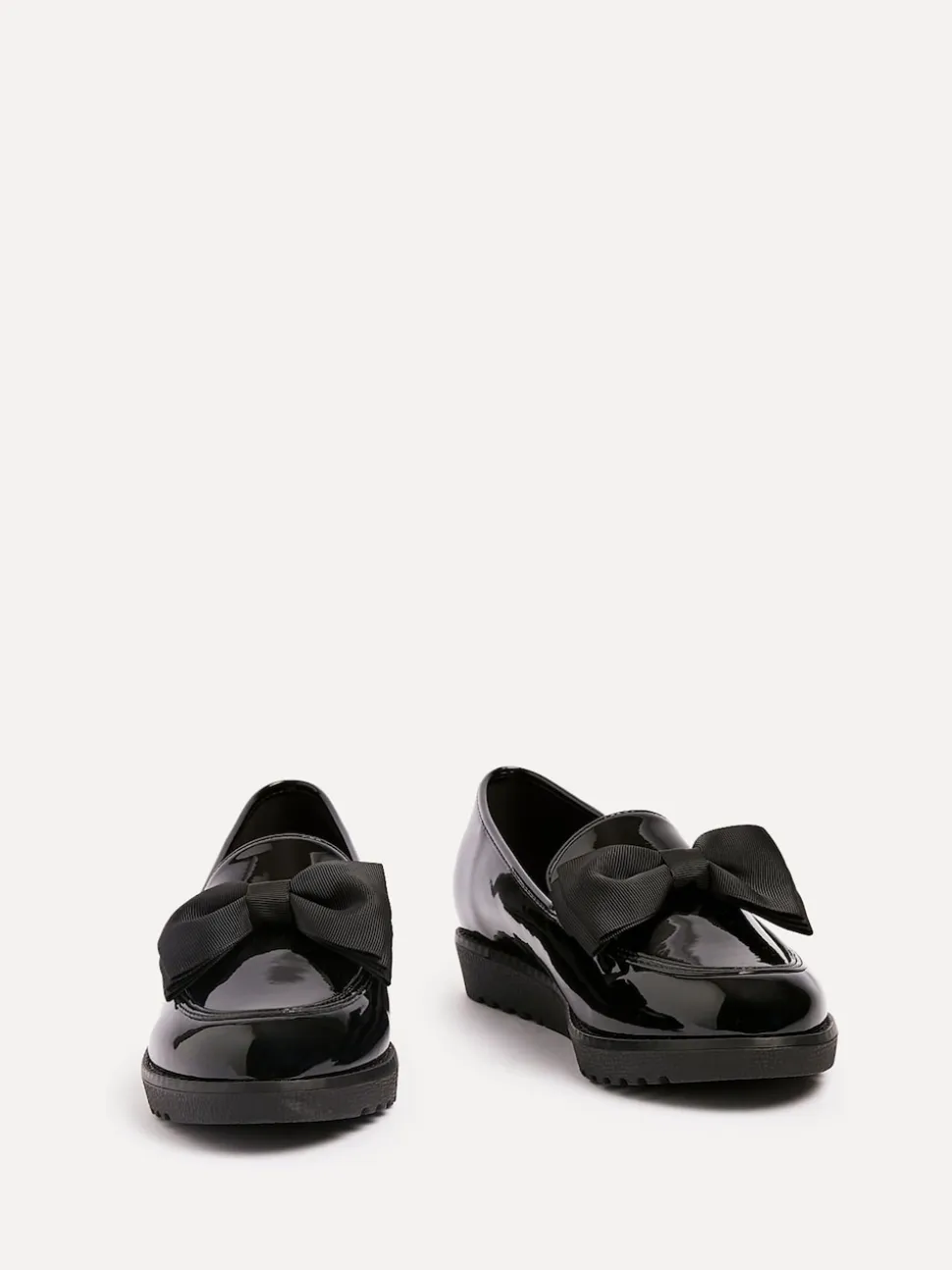 Linzi Black Wide Fit Violetta Classic Slip-On Loafers With Fabric Bow Detail
