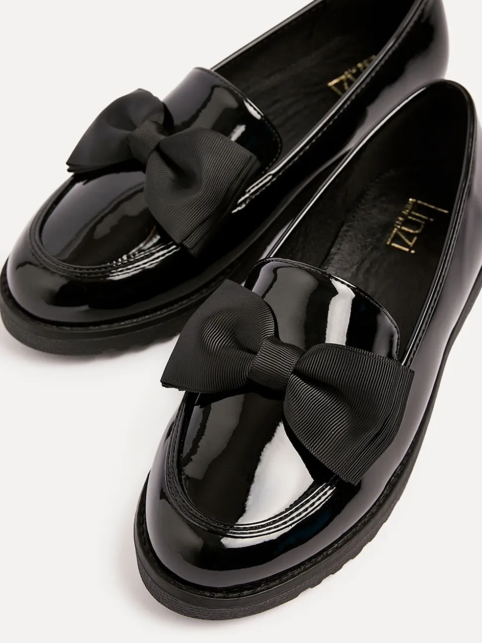 Linzi Black Wide Fit Violetta Classic Slip-On Loafers With Fabric Bow Detail