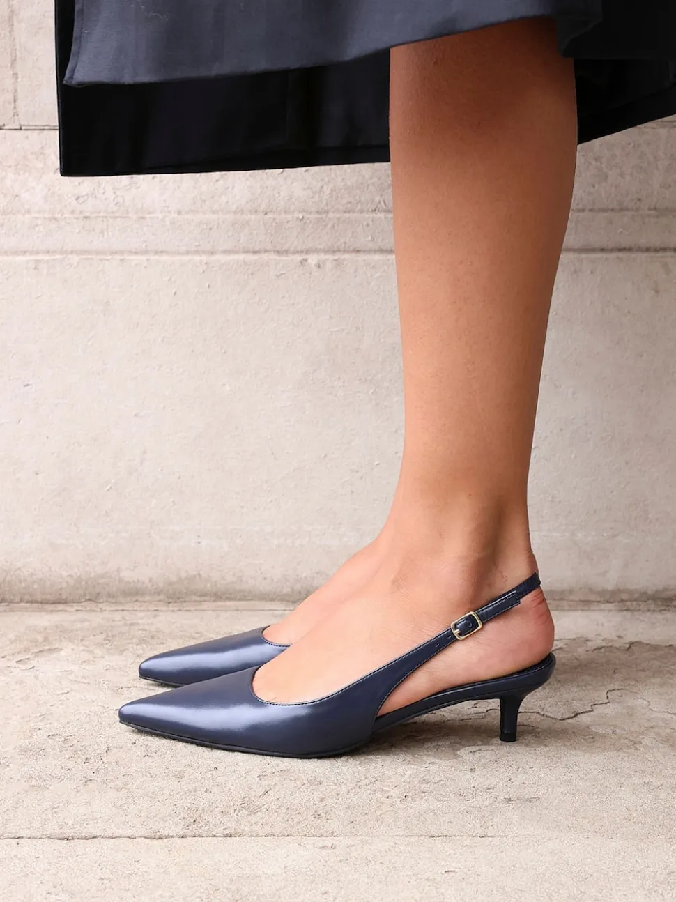 Linzi Blue Elvira Kitten Heel Slingback Courts