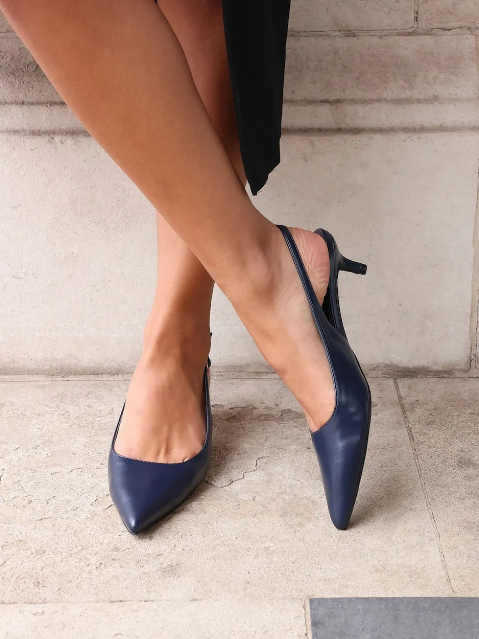 Linzi Blue Elvira Kitten Heel Slingback Courts