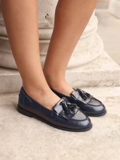 Linzi Blue Rosemary Classic Slip-On Loafers With Tassel Detail