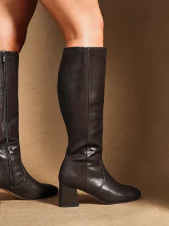Linzi Brown Fable Wide Fit Block Heeled High Leg Boots