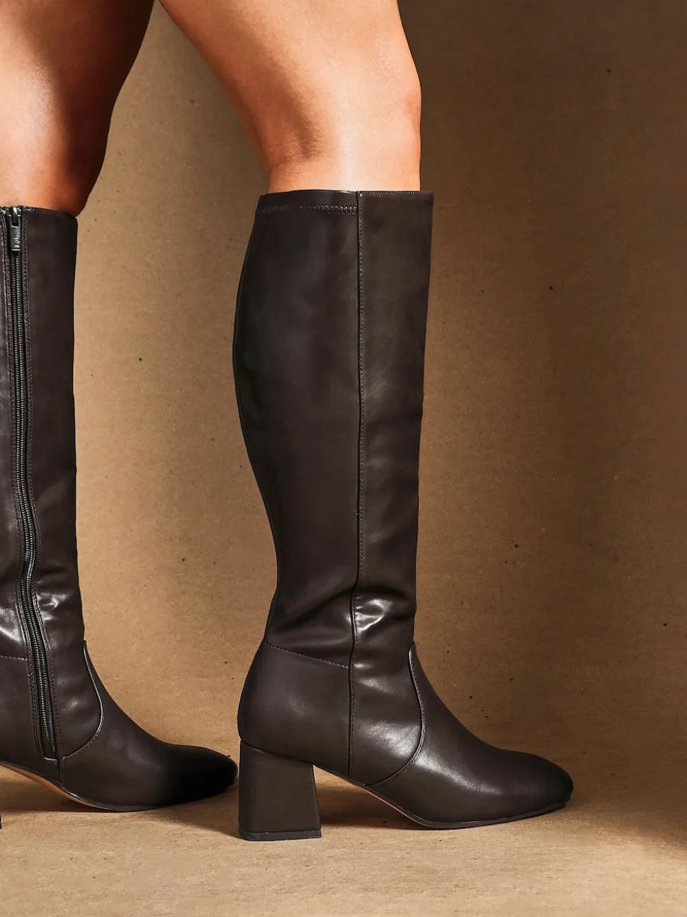 Linzi Brown Fable Wide Fit Block Heeled High Leg Boots