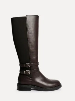 Linzi Brown Fierce High Leg Boots With Double Buckle Detail