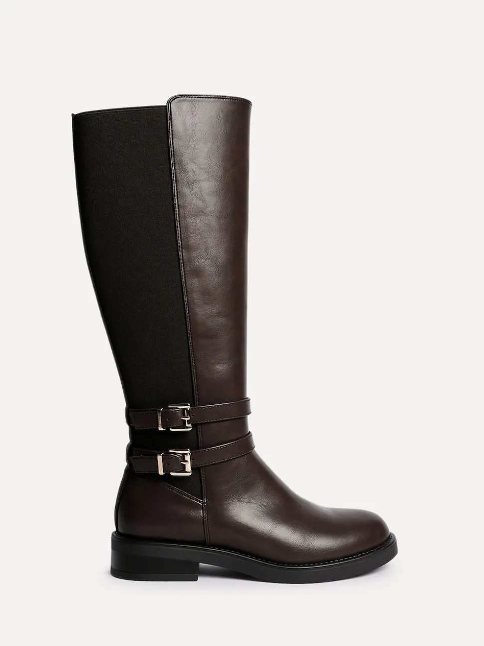 Linzi Brown Fierce High Leg Boots With Double Buckle Detail