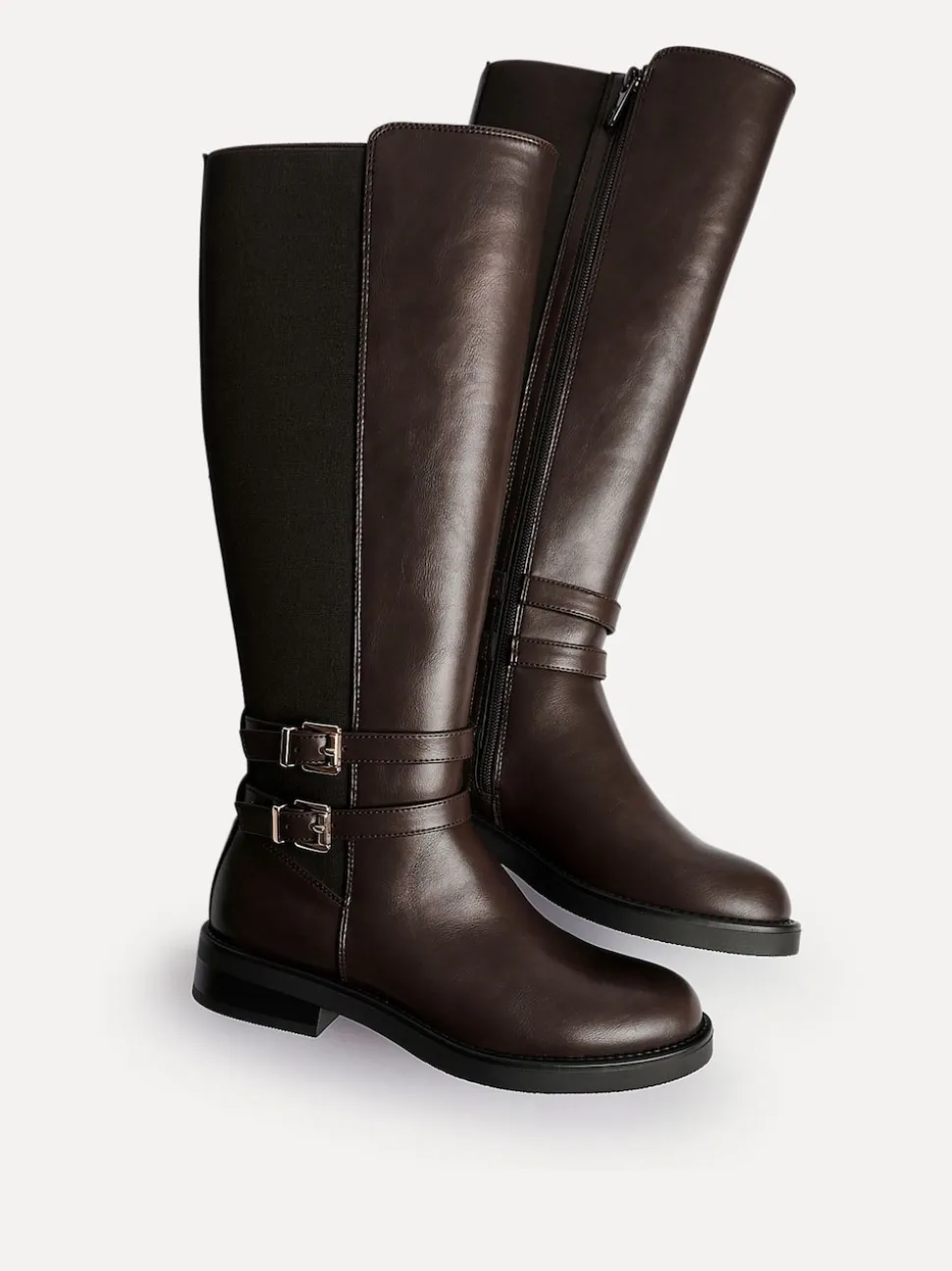 Linzi Brown Fierce High Leg Boots With Double Buckle Detail