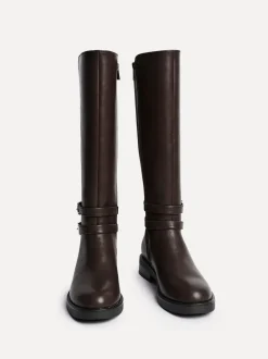 Linzi Brown Fierce High Leg Boots With Double Buckle Detail
