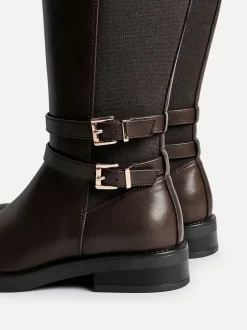 Linzi Brown Fierce High Leg Boots With Double Buckle Detail