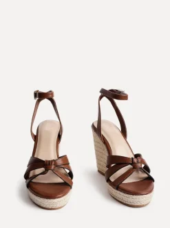 Linzi Brown Goddess Wedge Sandals With Knotted Front Straps