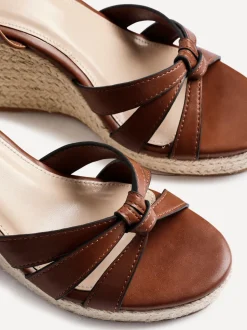 Linzi Brown Goddess Wedge Sandals With Knotted Front Straps