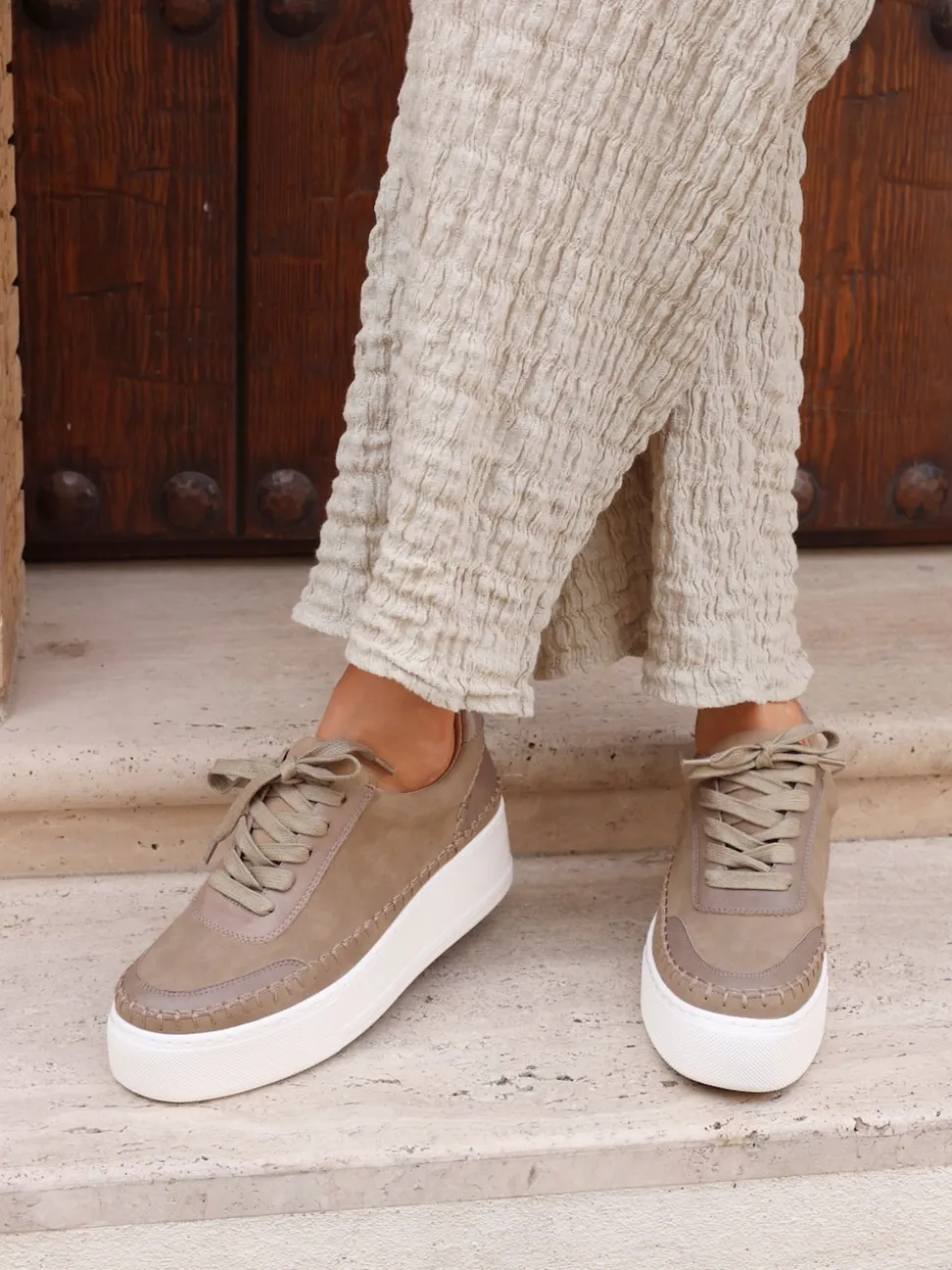Linzi Brown Harlem Faux Leather Platform Trainers