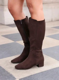 Linzi Brown Light Revolve Stretch High Leg Boot With Low Block Heel