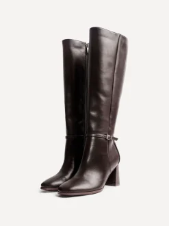 Linzi Brown Midtown Block Heel High Leg Boots With Buckle Detail