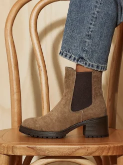 Linzi Brown Path Block Heel Chelsea Boots