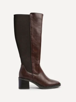 Linzi Brown Reason Block Heel High Leg Boots With Back Stretch Panel