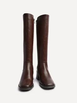 Linzi Brown Reason Block Heel High Leg Boots With Back Stretch Panel