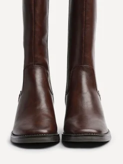 Linzi Brown Reason Block Heel High Leg Boots With Back Stretch Panel