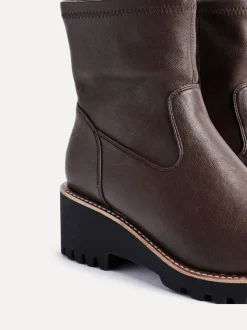 Linzi Brown Wide Fit Pulse Stretch Wedged Heel Ankle Boots