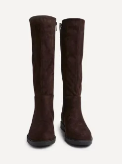 Linzi Brown Wide Fit Wide Fit Steel High Leg Boots With Stretch Panel