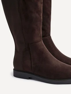 Linzi Brown Wide Fit Wide Fit Steel High Leg Boots With Stretch Panel