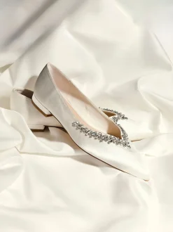 Linzi Cream Bridal Endless Pointed Toe Ballet Flat With Trim Shoes