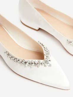 Linzi Cream Bridal Endless Pointed Toe Ballet Flat With Trim Shoes