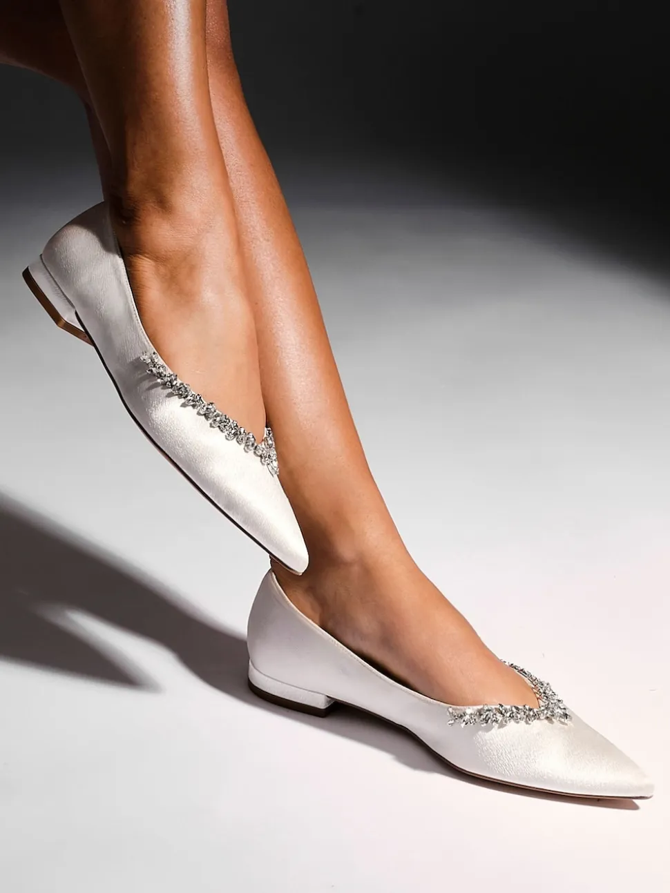 Linzi Cream Bridal Endless Pointed Toe Ballet Flat With Trim Shoes
