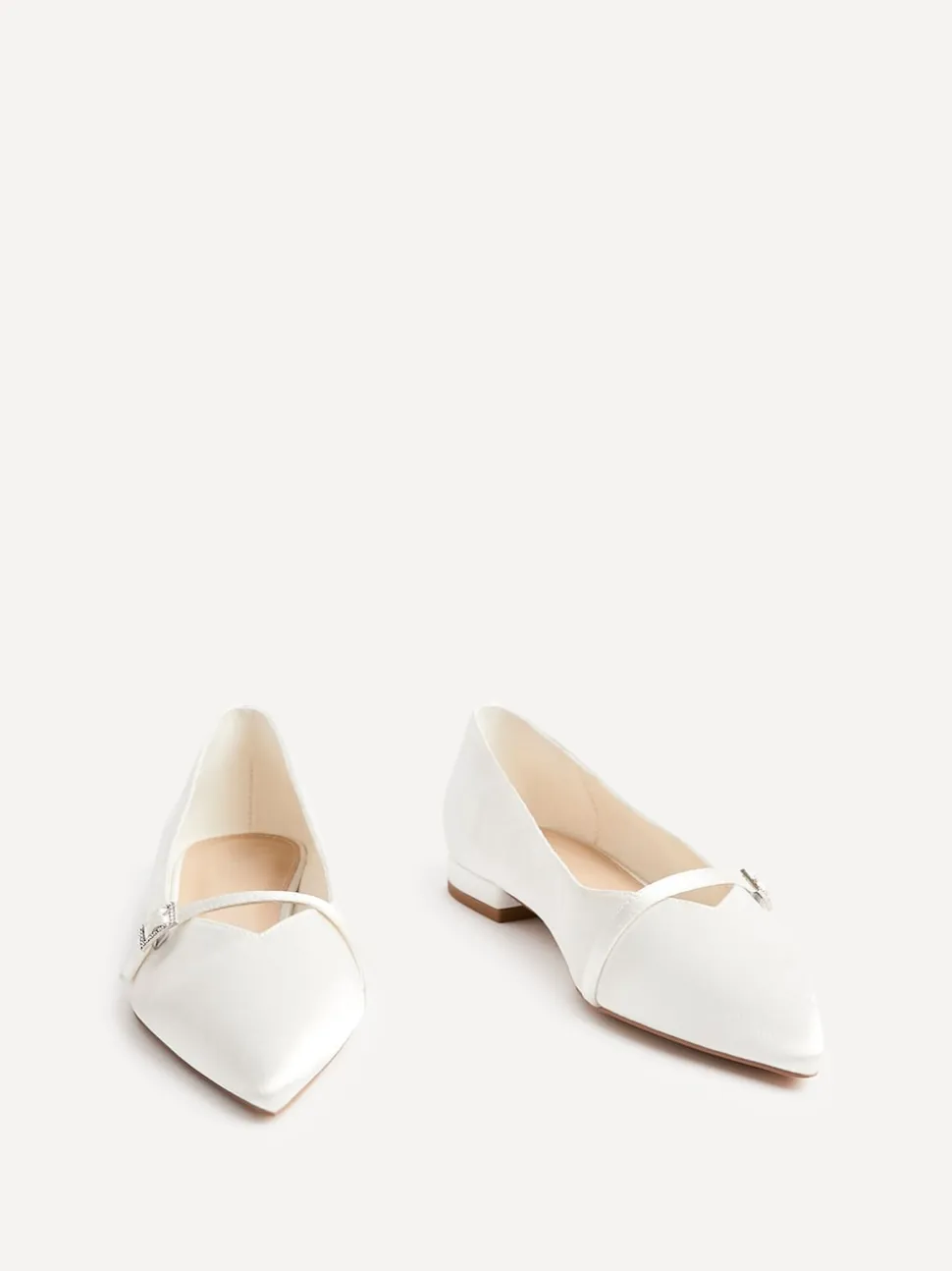 Linzi Cream Bridal Engaged Pointed Toe Ballet Flats With Buckle Detail