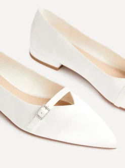 Linzi Cream Bridal Engaged Pointed Toe Ballet Flats With Buckle Detail