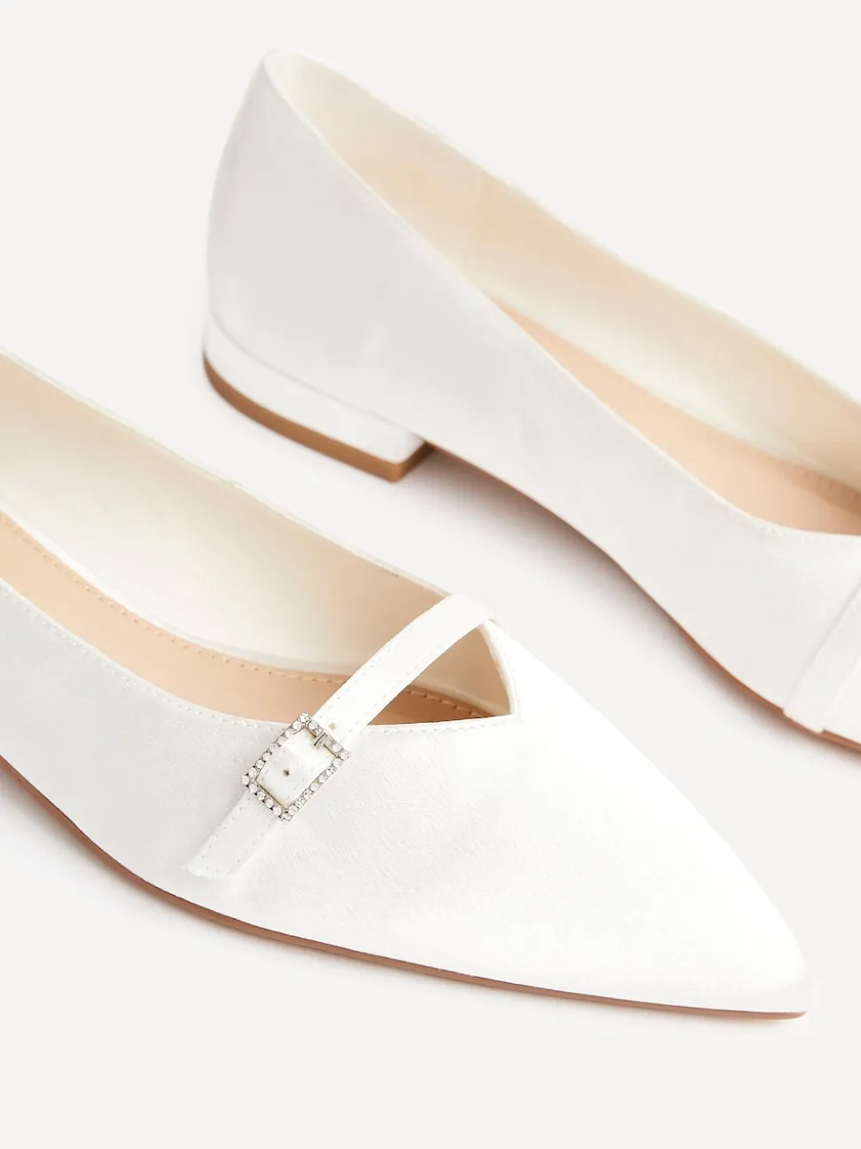 Linzi Cream Bridal Engaged Pointed Toe Ballet Flats With Buckle Detail