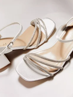 Linzi Cream Bridal Wide Fit Mariah Open Back Heels With Diamante Triple Front
