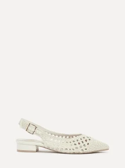 Linzi Cream Carolina Low Heeled Woven Slingback Courts
