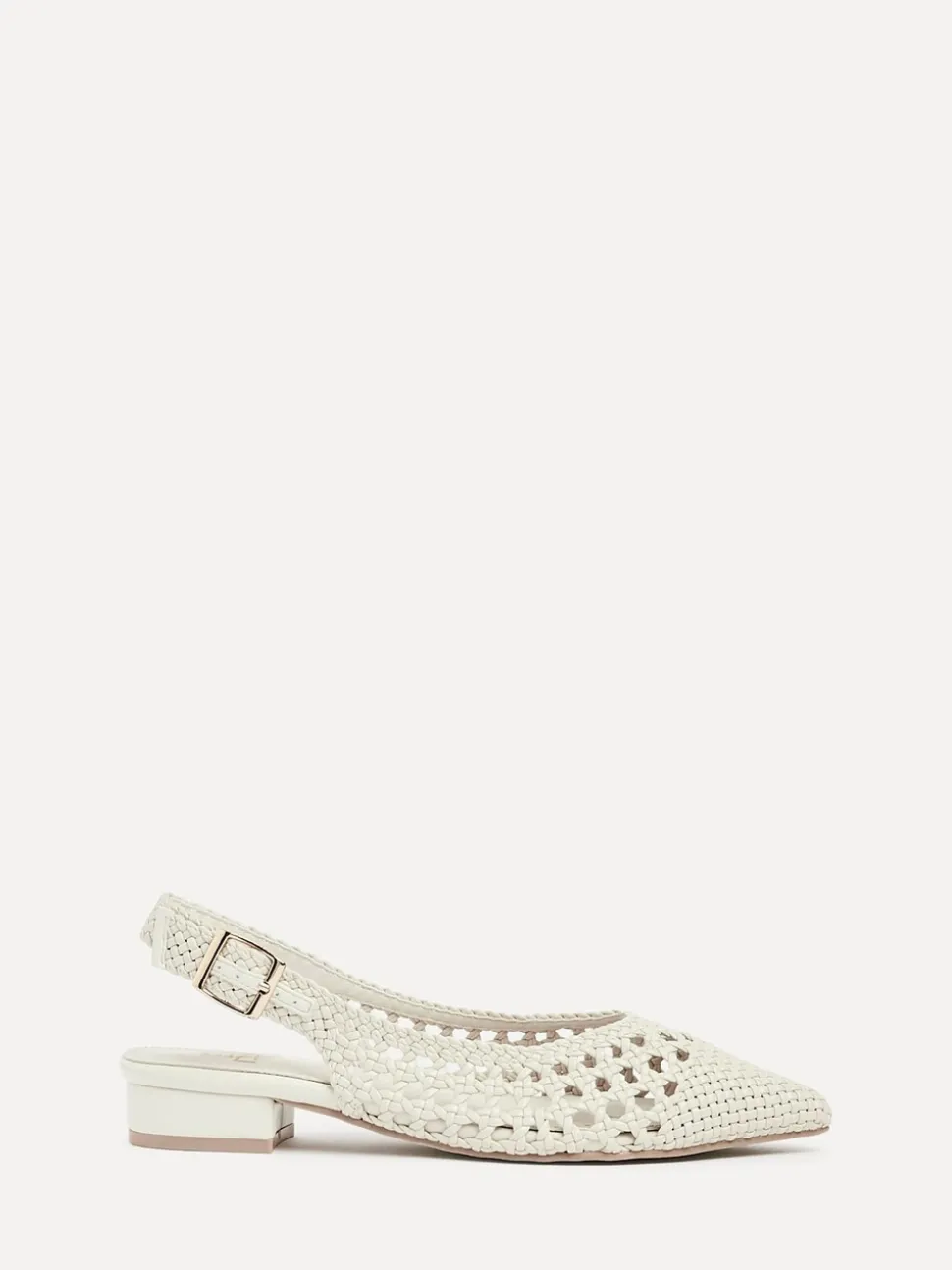 Linzi Cream Carolina Low Heeled Woven Slingback Courts