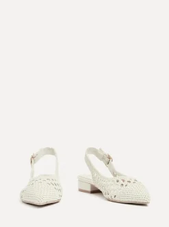 Linzi Cream Carolina Low Heeled Woven Slingback Courts