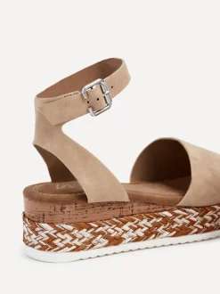 Linzi Cream Coast Two-Part Espadrille Wedges With Metallic Plaited Trim