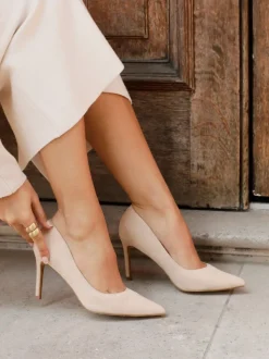Linzi Cream Overjoyed Stiletto Pointed Court Heels