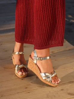 Linzi Gold Elyah Knotted Front Strap With Cork Wedges